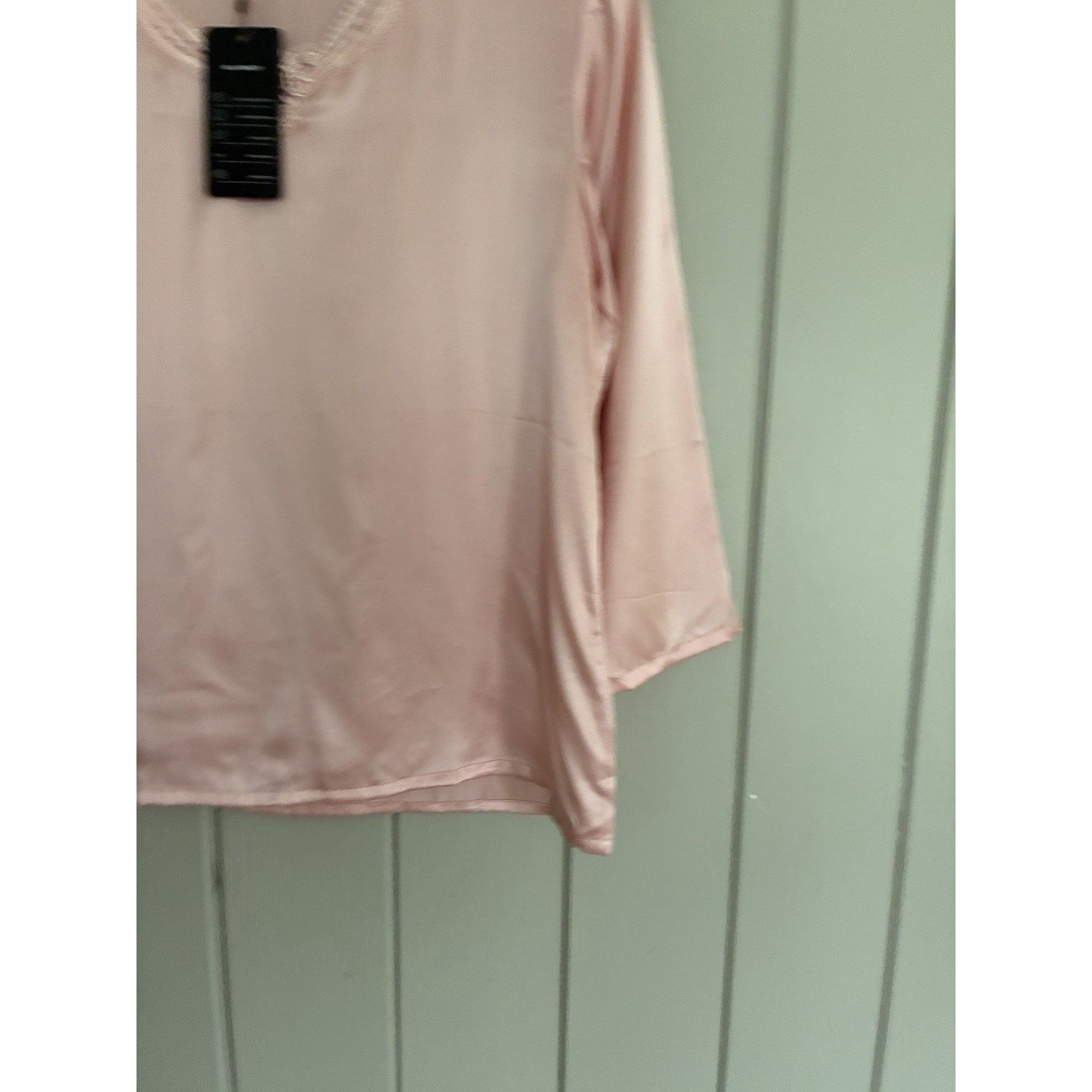 Nwt Silksilky Pink Satin Pajama Top M Medium Soft Pink Embroidered 3/4 New — image 2 of 7